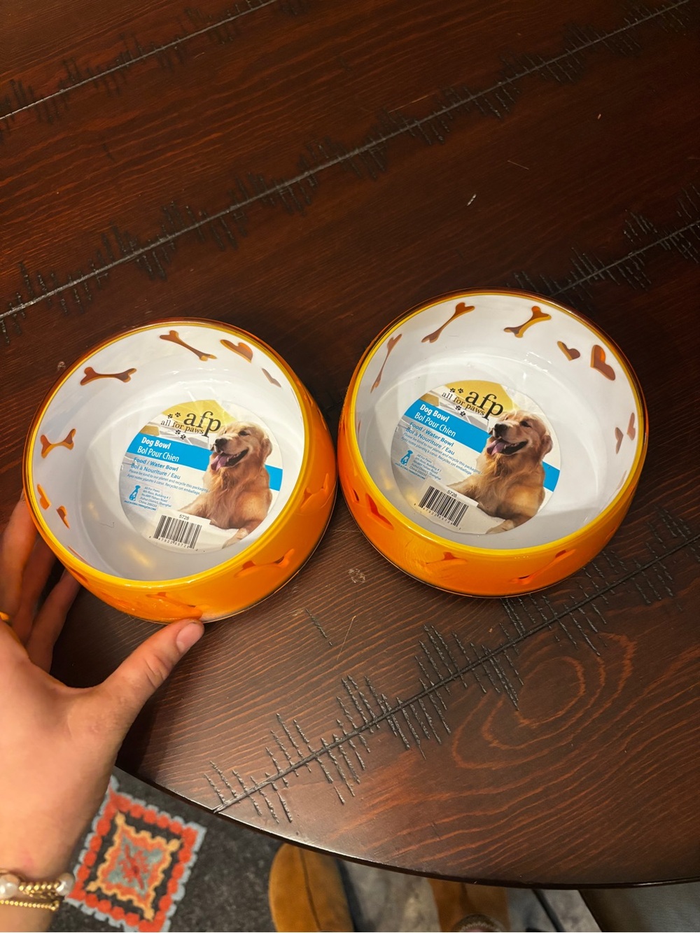 Orange Bone Pattern Ceramic Dog Bowl - Set of 2